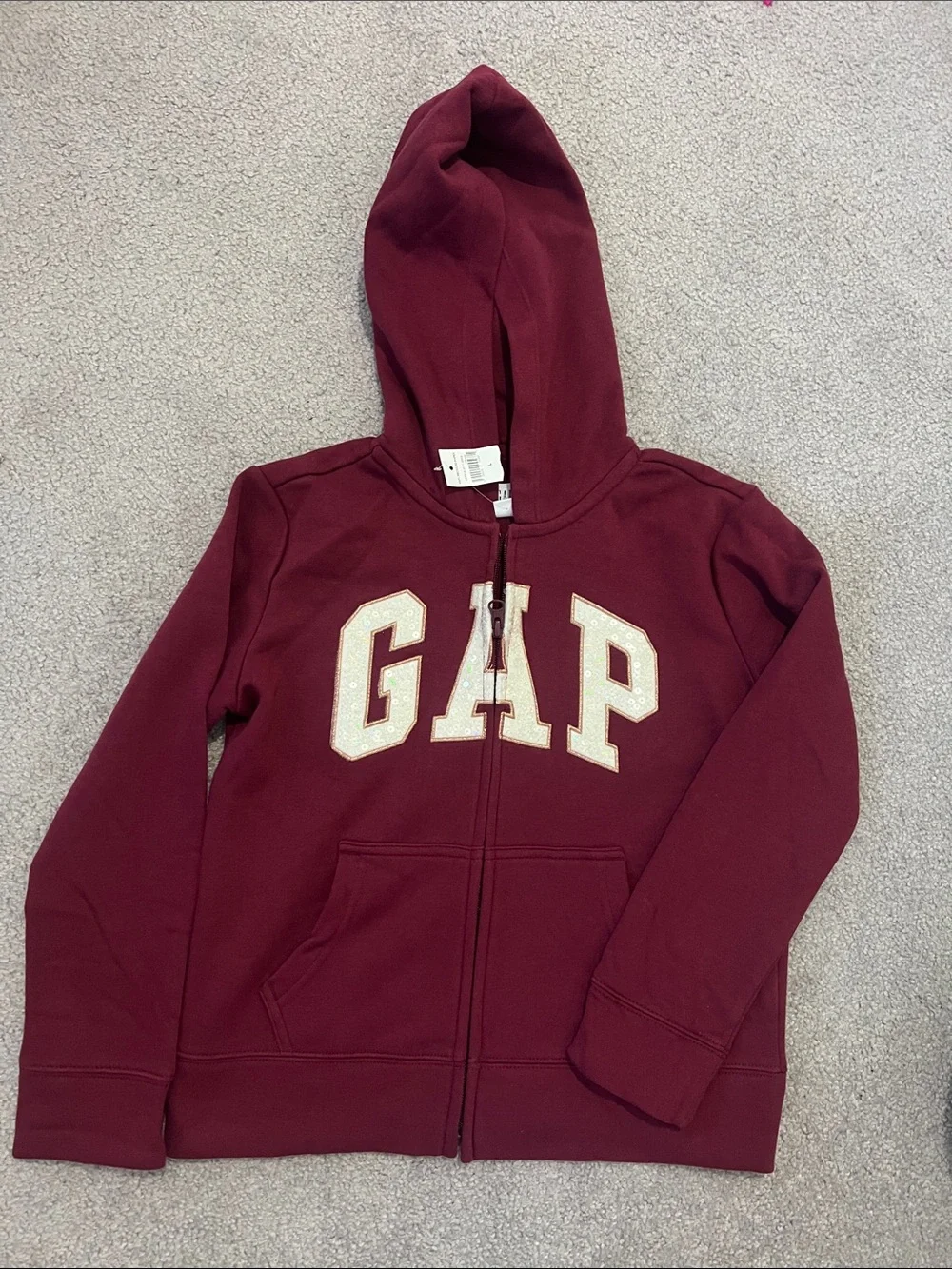 GAP Burgundy Zip-Up Hoodie with White Lettering